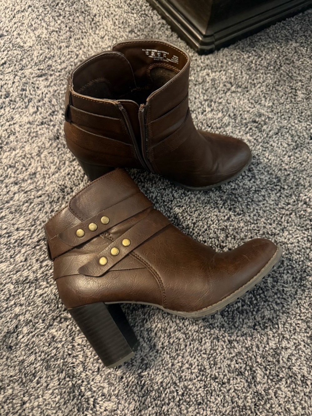 Jaclyn Smith Dark Brown Faux Leather Ankle Booties with Stud Strap